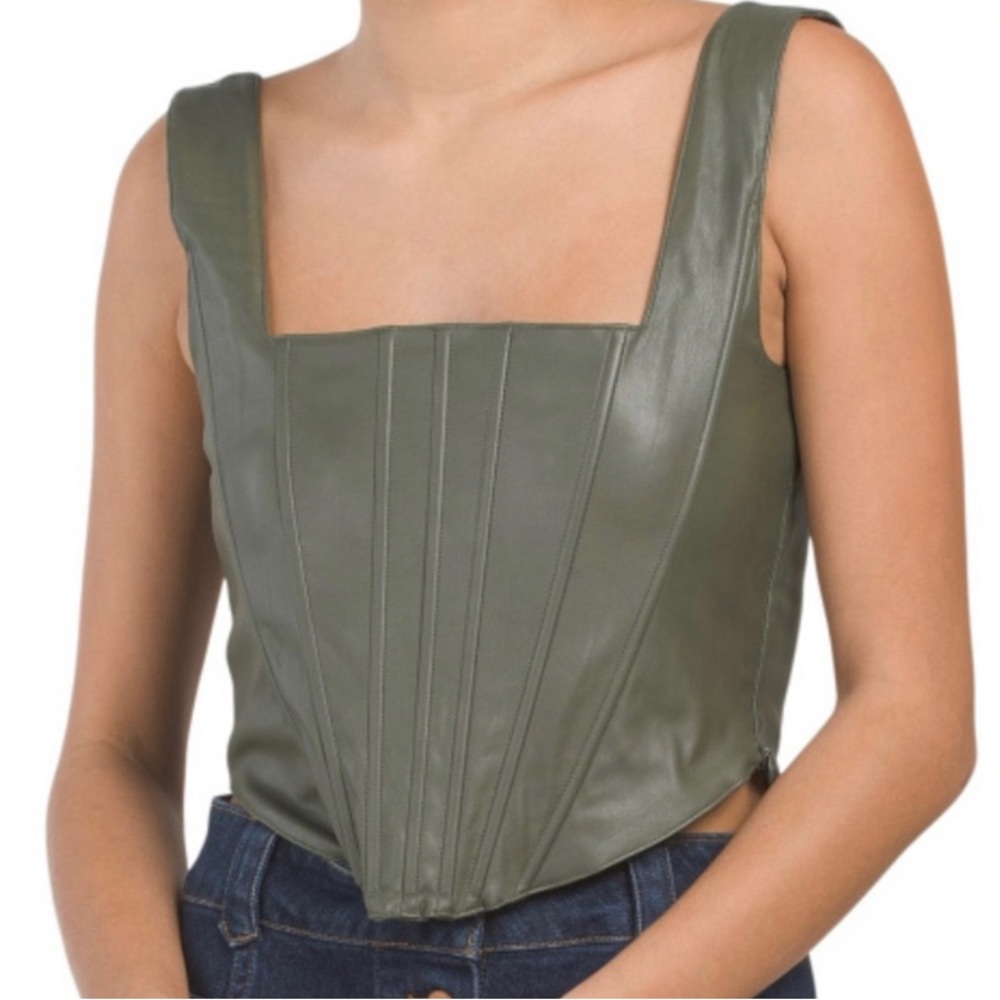 NWT 7 FOR ALL MANKIND Faux Leather Smocked Corset Top